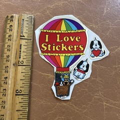 Vintage 80s I LOVE STICKERS Sticker RARE Rainbow Hot Air Balloon Dog Heart R4505