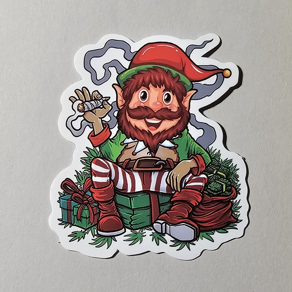 CHRISTMA STONER ELF SMOKING WEED BUDS 420 GANJA HERB STICKER S64 SMOKE MARIJUANA