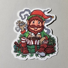 CHRISTMA STONER ELF SMOKING WEED BUDS 420 GANJA HERB STICKER S64 SMOKE MARIJUANA