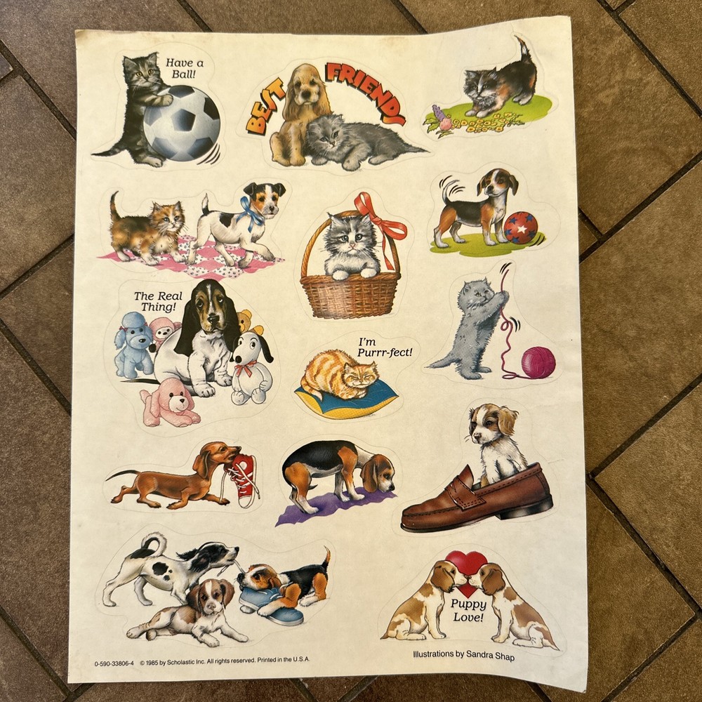 Vintage Scholastic Puppies Kittens Sticker Sheet