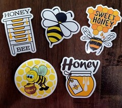 STICKERS x 5 Honey Bee Happy Apiculture Beehive Cartoon Large Sticker BEE1