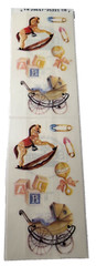 Frances Meyer FMI Baby Stickers Rocking horse, buggy, pins, blocks, rattle VTG