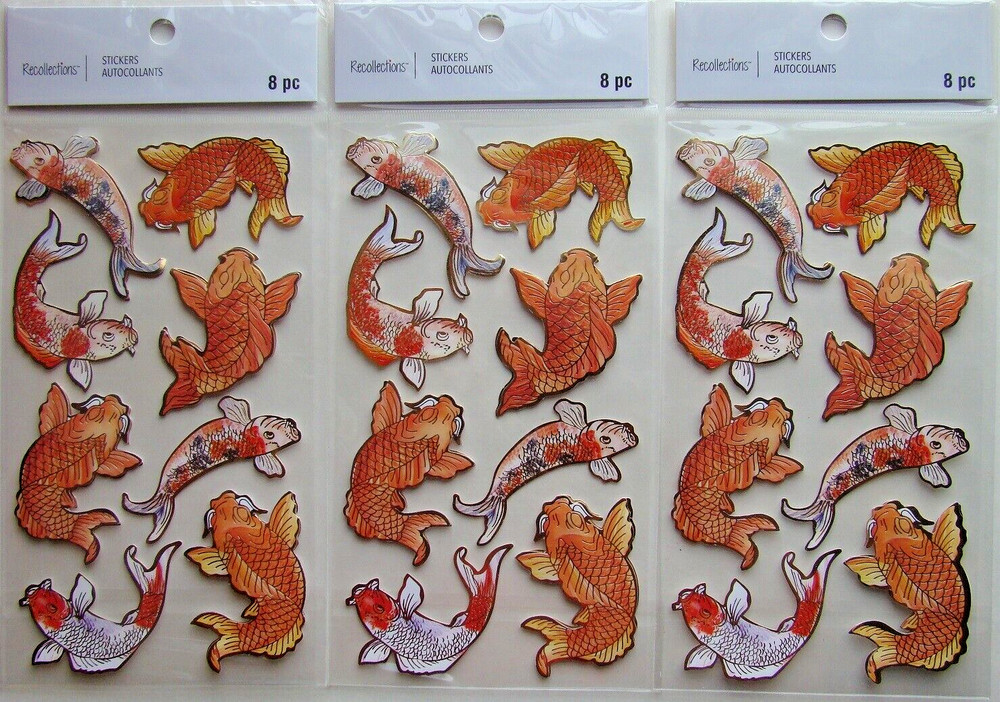 KOI LOT OF 3 Recollections Stickers Brand NEW! 666098 carp fish metallic accent