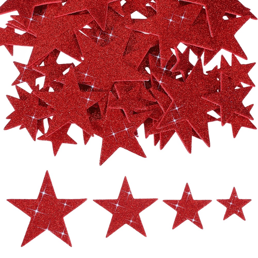140 x Star Foam Stickers EVA Self Adhesive Glitters, Red