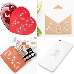 107 Pcs Pearl Letter Stickers,3 Sheets A-Z Glitter Rhinestone Letter and 1 Sheet
