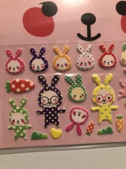 Kawaii Colourful Bunny Rabbits Puffy Sticker Sheet Scrapbook Diary Kids Vintage