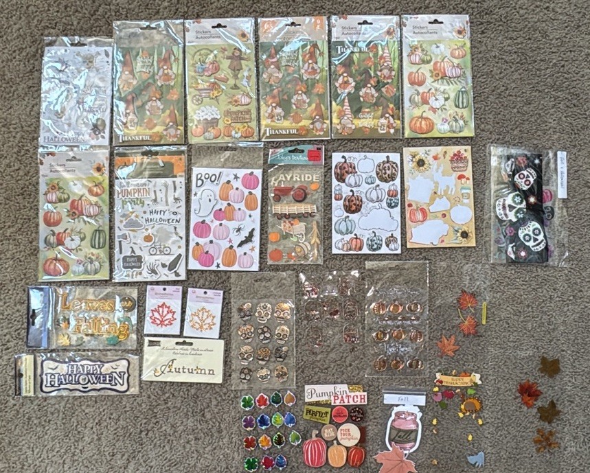 Lot of 20+ Pop Up Stickers, Rubbing, Flat Scrapbooking Halloween, Fall, Skulls