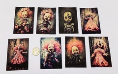 8-Halloween-Dark-Gothic-Creepy Dolls-Pink-ATC-Journaling-Linen Cardstock-Cards