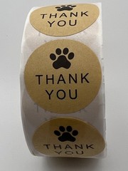 Round Thank You Stickers w/Paw Print 25mm 500/Roll