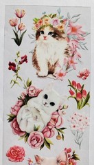 White Cats with pink and red florals. 6 sheets – 3 designs – 2 of each. You cut