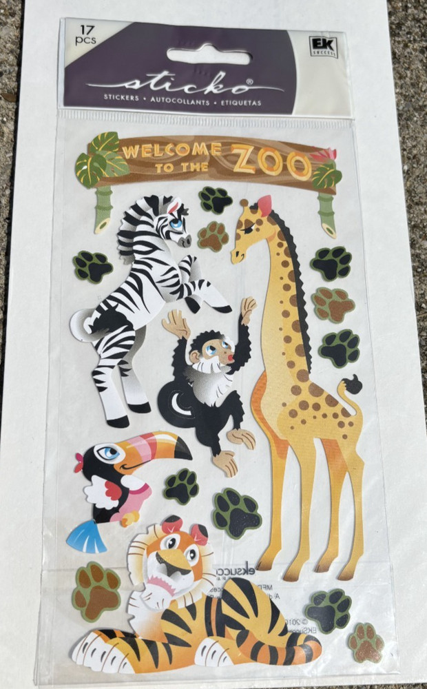 RETIRED STICKO THEMED SCRAPBOOK STICKERS WELCOME ZOO ANIMALS TIGER ZEBRA MONKEY