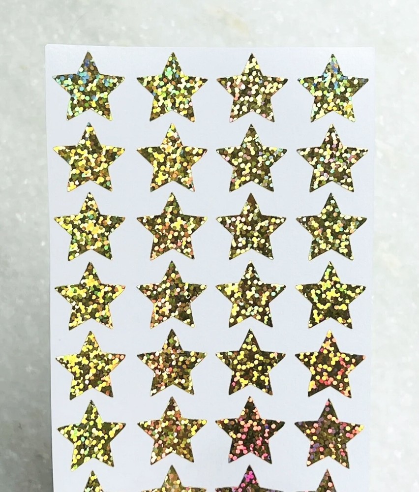 Gold Holographic Sparkle Star Label & Reward Stickers! ~ Custom Size