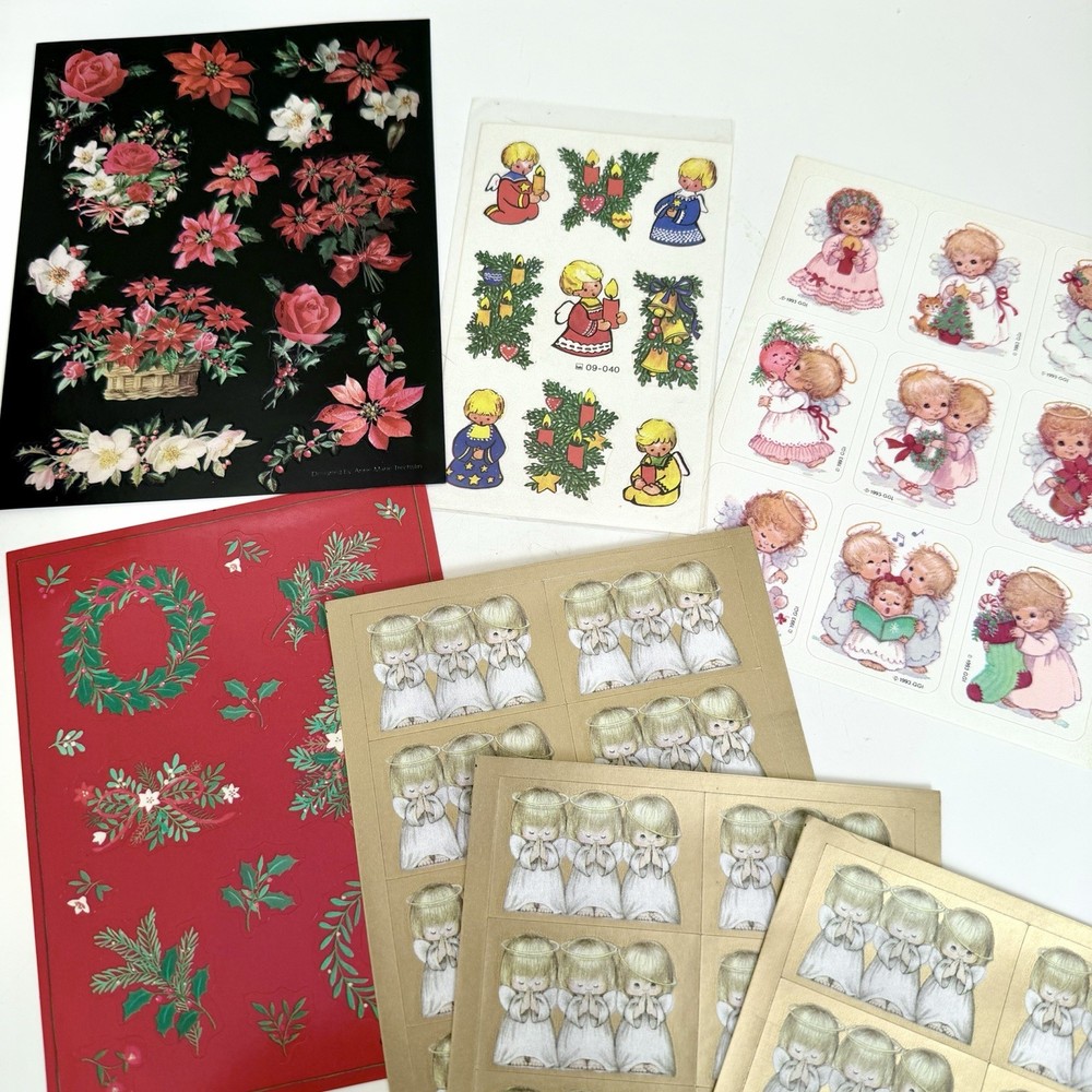 Ruth Morehead Christmas Angel stickers Bsb Lot Poinsettia Kids Craft Card Vtg