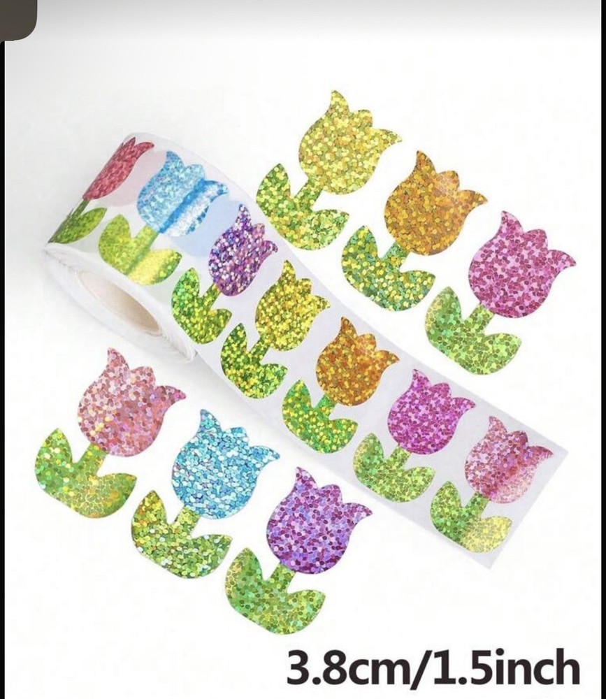 40 PCs 1×1.5” Laser Holographic Tulip Flower Stickers Scrapbook Journal Cards
