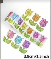 40 PCs 1×1.5” Laser Holographic Tulip Flower Stickers Scrapbook Journal Cards