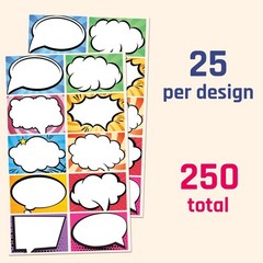 Comic Stickers for s, 250 Pack, 10 Superhero Designs, 3×2 Inch, Multicolor