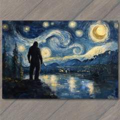 STICKER Bigfoot Under Starry Sky Majestic Night Scene Lake Forest Mountains