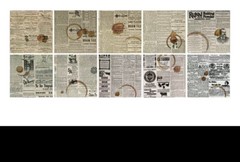 Lot Of 10 Coffee Stained Newspaper Scrapbook Embellishments 5.5in X 5.5in
