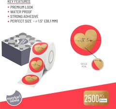 Red & Gold Love Stickers, 1.5″ Diameter, 2500 Pack