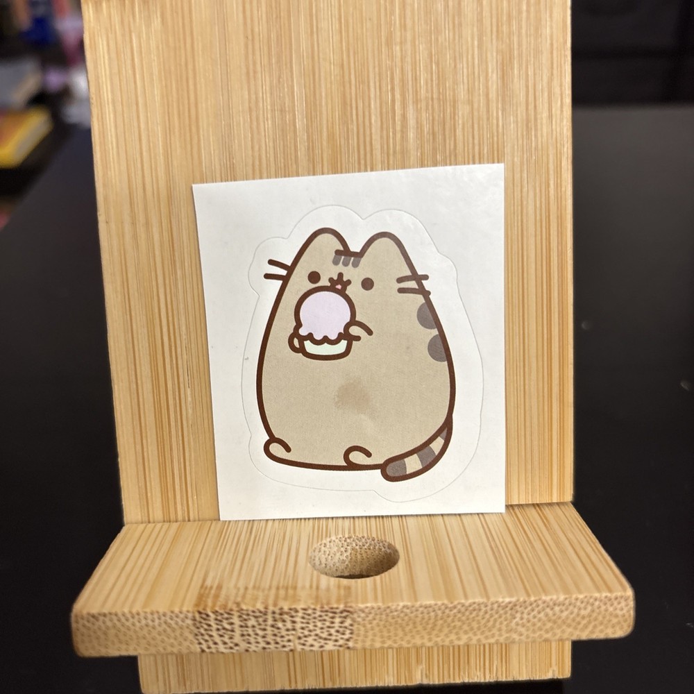 Pusheen Cat with Purple Ice Cream/Cupcake Sticker 2 inches H x 1.5 inches W