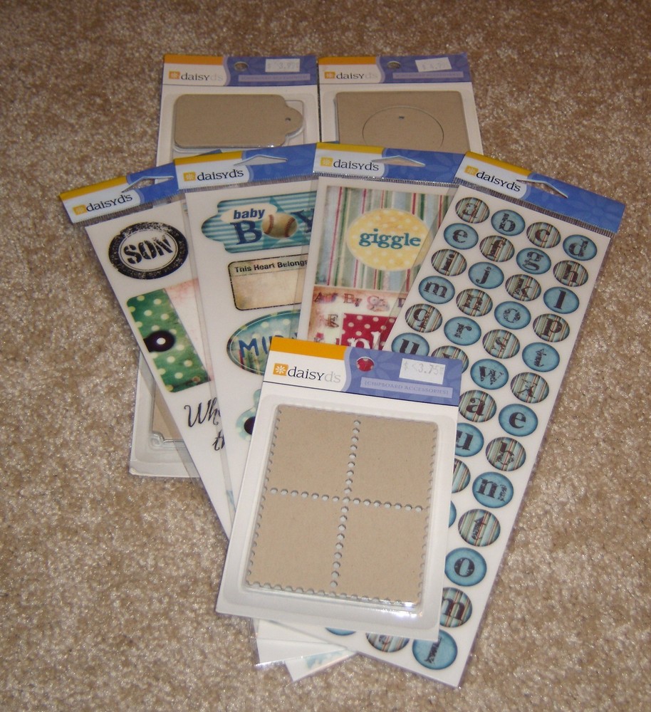 Daisy D’s Vintage Baby Boy Rub On with Chipboard Accessories Lot of Seven