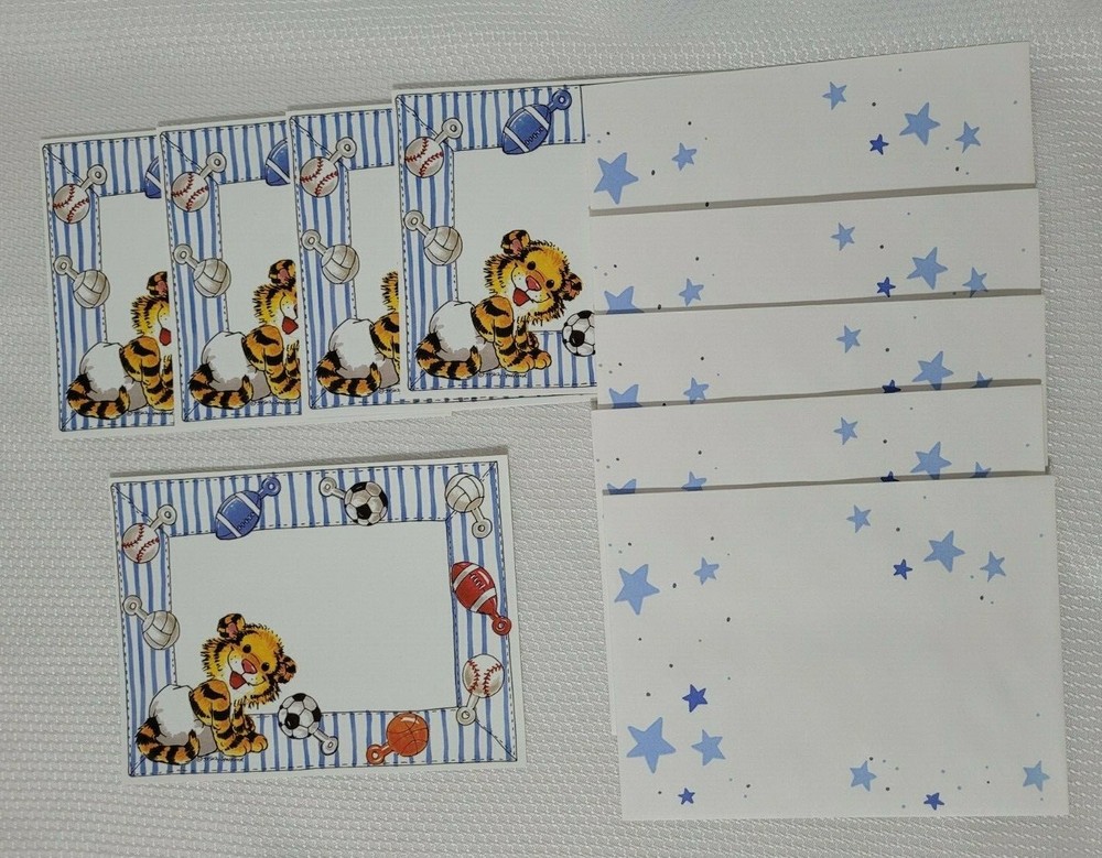 Vintage Suzy’s Zoo Stationery Note Cards Envelopes Baby Tiger Lot of 10 Spafford