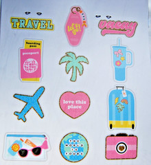 paper studio lightweight chipboard stickers travel gold set 12 plane camera palm