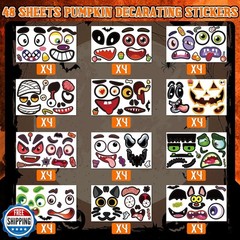 LINAYE 96 PCS Pumpkin Face Stickers for Toddlers Kids, Mini Pumpkin Decoratin