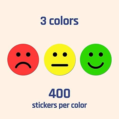 1200 Pieces – 1″ Happy/Sad Smile Face Behavior Emotion Stickers, Red/Yellow/Gree