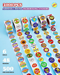 3000 Pcs Reward Stickers for Teachers, 6 Rolls of Motivational Stickers for Kids