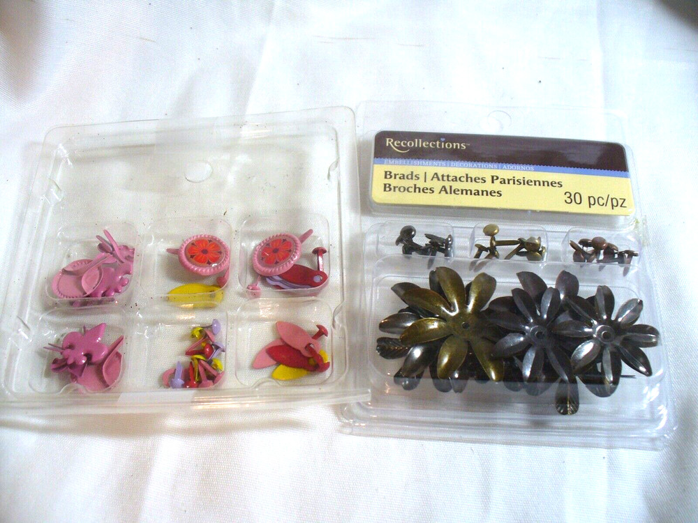 Recollections Brads – Metal Flower Embellishments 30pc (New) and 5 pk of unknown