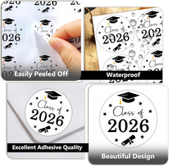 120Pcs Graduation Stickers, 1.6 Inch Self Adhesive Class of 2026 Stickers Label