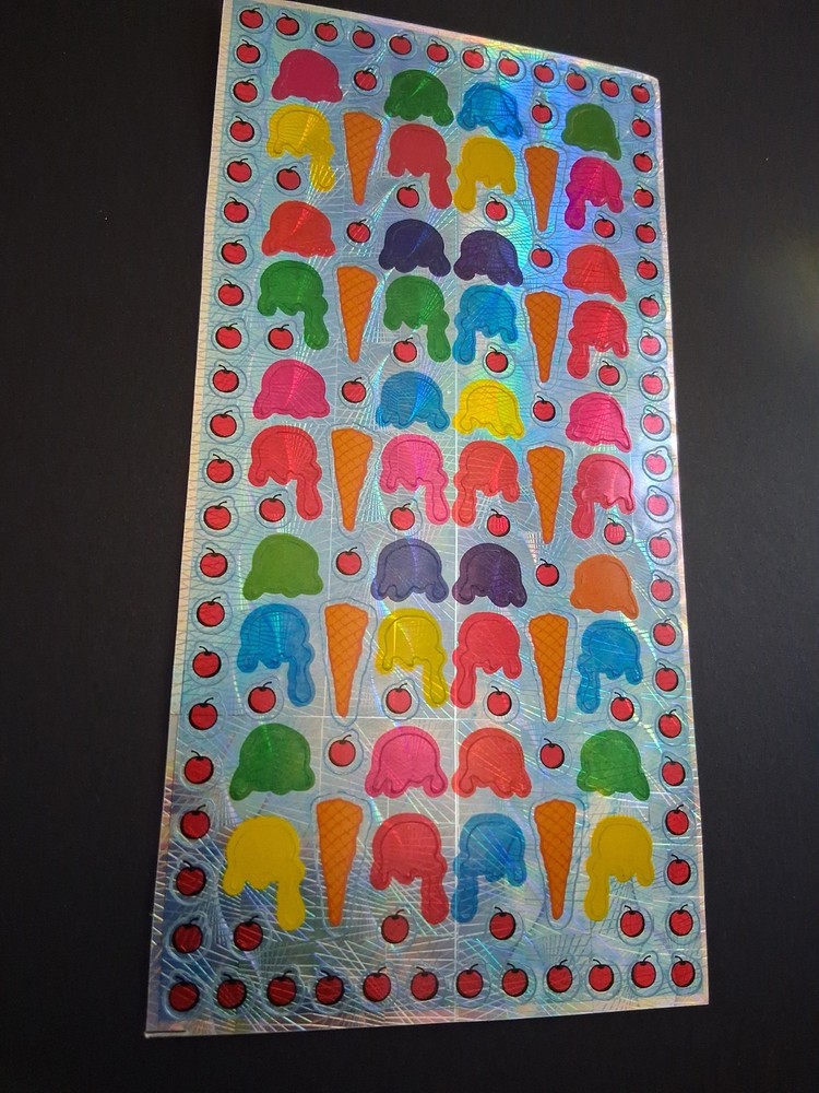 Vintage Stickers ICE CREAM CONE Prism Sticker Sheet VTG 90s RARE