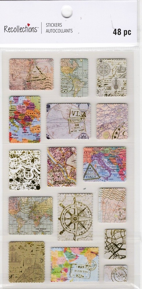 Passport Stamps & Maps, 3D scrapbook stickers, 4×7″ – Recollections #751191