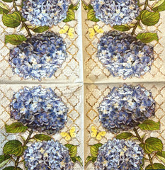 Lot of 4 Paper Beverage/Cocktail Napkins for Decoupage – Flowers, Birds
