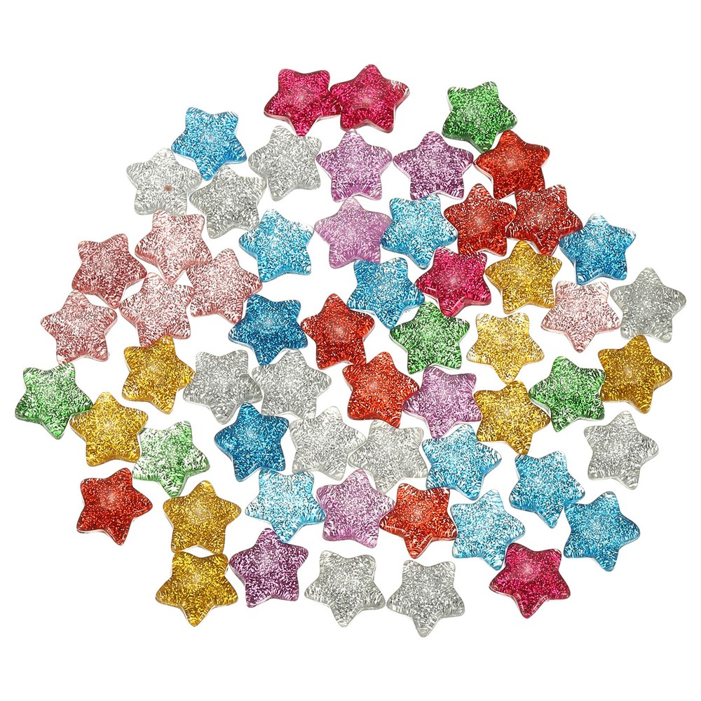 60 Pcs Flat Back Resin Charms, Glitter Star Charms Bulk, Mixed Color
