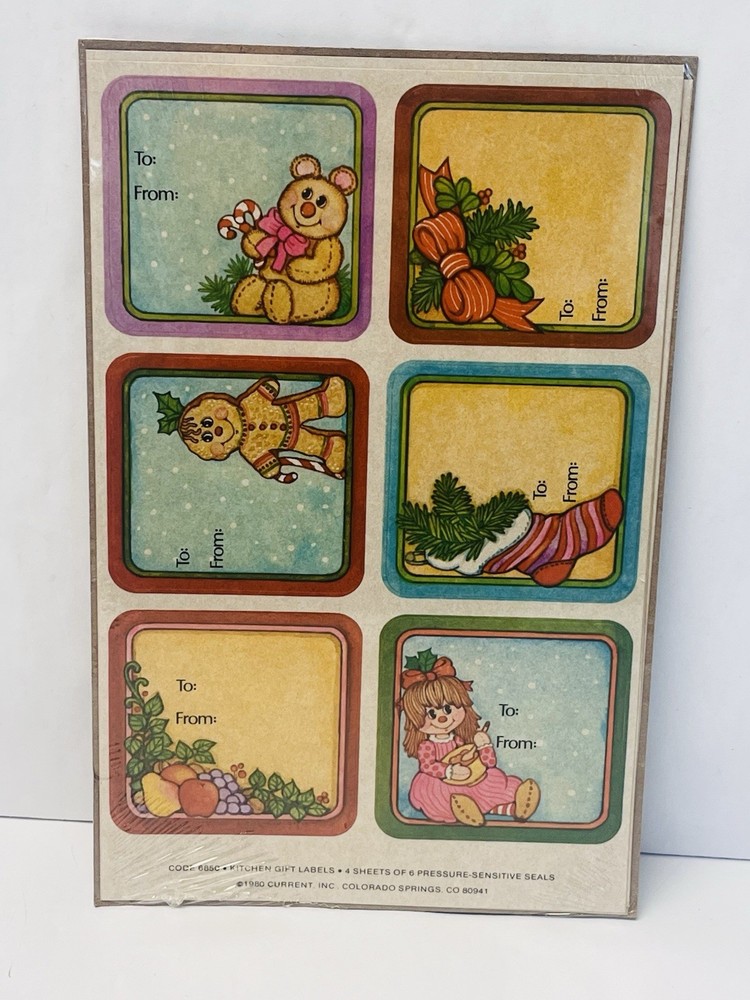 Vintage Current Christmas Gift Sticker Seal Labels 1980 Cute Collectible BIN 74