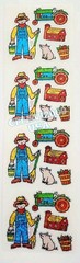 HAMBLY STUDIOS VINTAGE PRISMATIC GLITTER STICKERS PEOPLE, FARMER, TRACTOR, PIG.