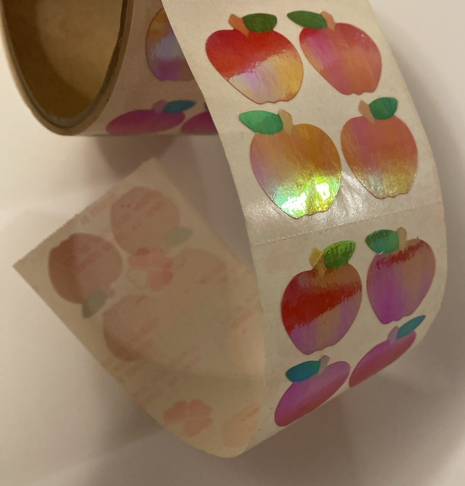 Vintage Great 7 Sticker Designs Roll Of Shiny Apple Sticker Squares