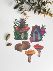 Squirrel’s Little House Sticker Set 5 Pieces-Fantasy Hand Drawn Original Art