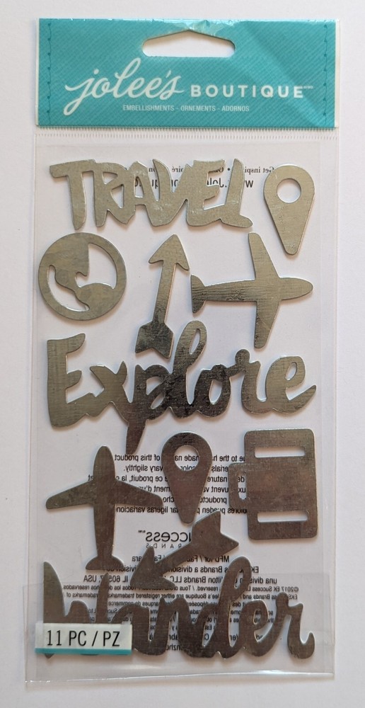 Jolee’s Metal Travel Words Explore Wander Scrapbooking Stickers