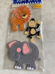 PAPER BLISS STICKERS 3D FLOCKED ZOO ANIMALS ‘AT THE ZOO’ LION MONKEY ELEPHANT 3P