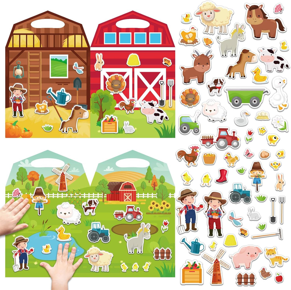 3D Farm Animals Puffy Sticker Book for Kids Window Thick Gel Clings Decals Stick