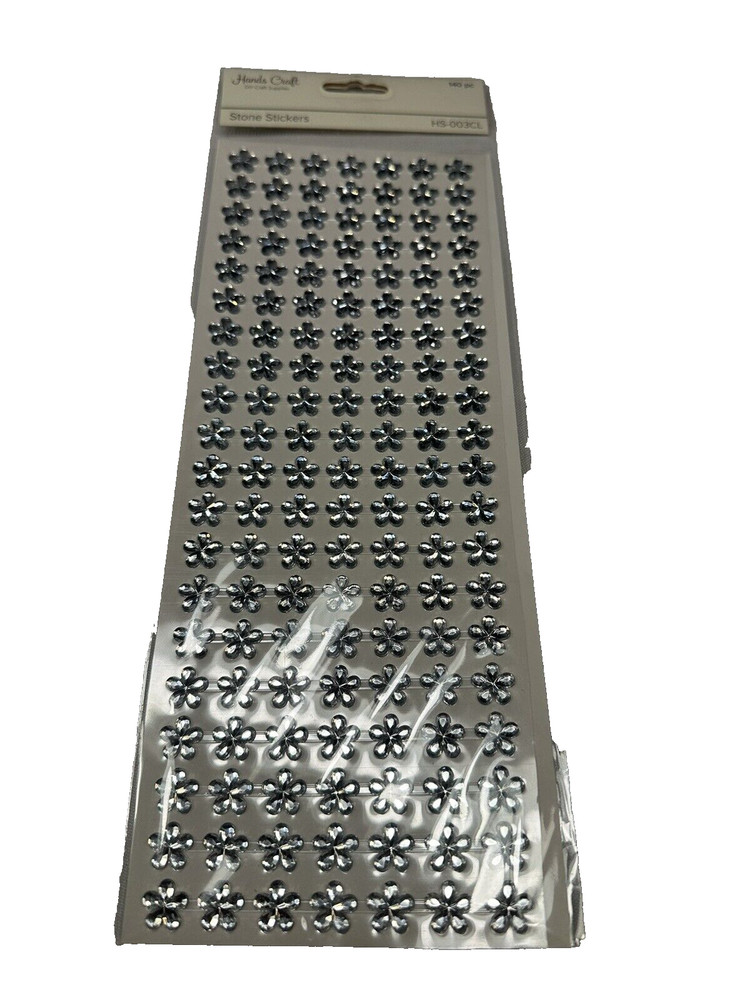 GEM STICKERS RHINESTONES hand crafts 140 count CLEAR SILVER FLOWERS