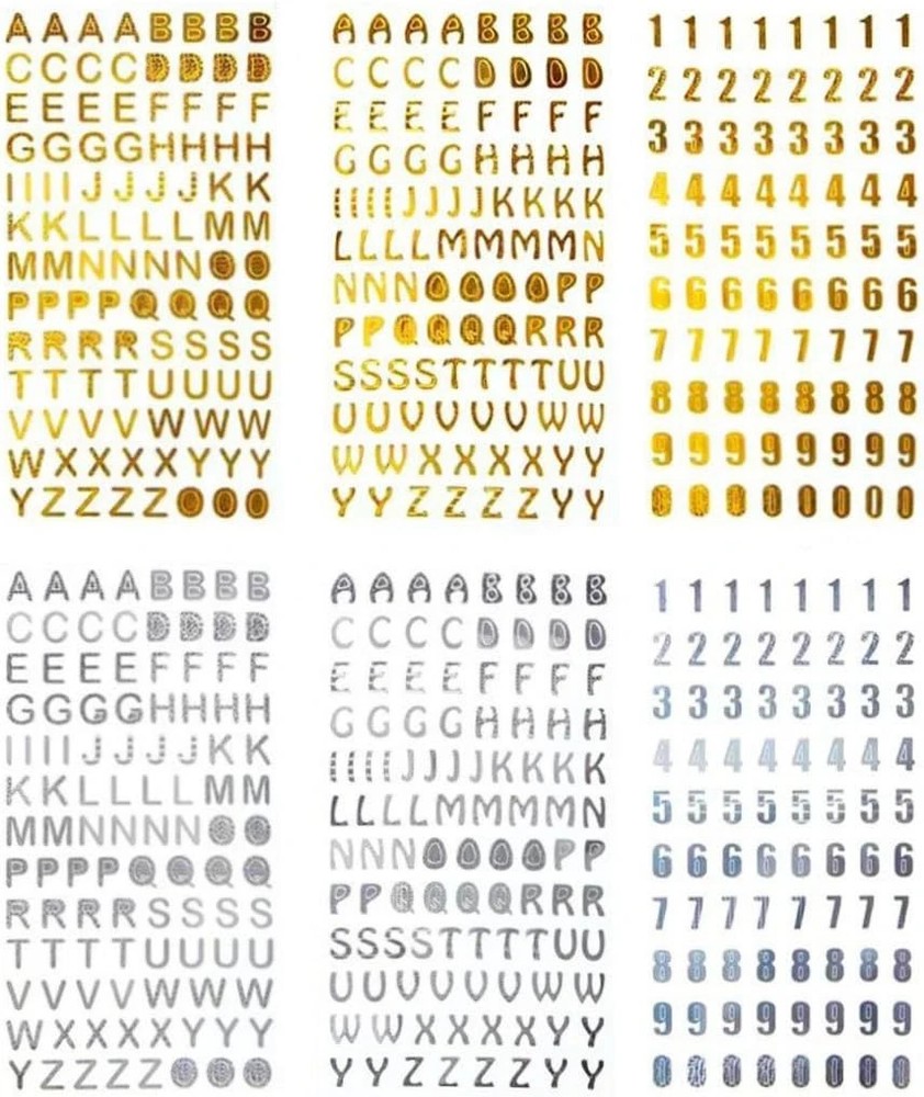 Glitter Self Adhesive Glitter Alphabet Stickers, 6 Sheets Letter and Number Stic
