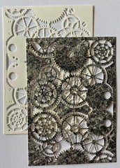 GEAR CARD PANEL Die-Cut(2pc) Steampunk•Cogs•Sprocket •Earthtone•Machine•Antique•