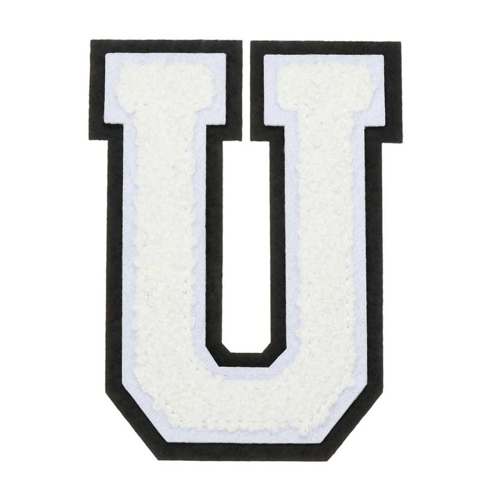 4″ Chenille Letter Patches,White Chenille Initial A-Z Patches (Letter U)