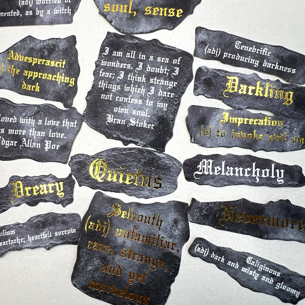 Gothic Phrase Stickers Halloween Scrapbooking Junk Journal Collage
