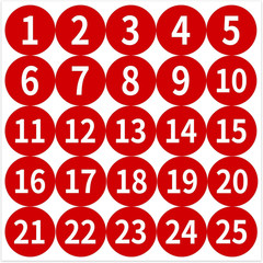 1-25 Consecutive Number Stickers, Small round Vinyl Number Stickers, Self-Adhesi