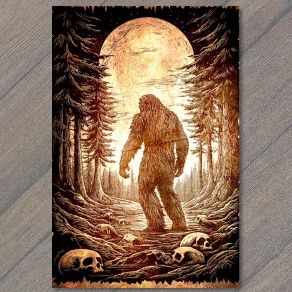 STICKER Bigfoot Walking Moonlit Forest Skulls Trees Mythical Creature Strange